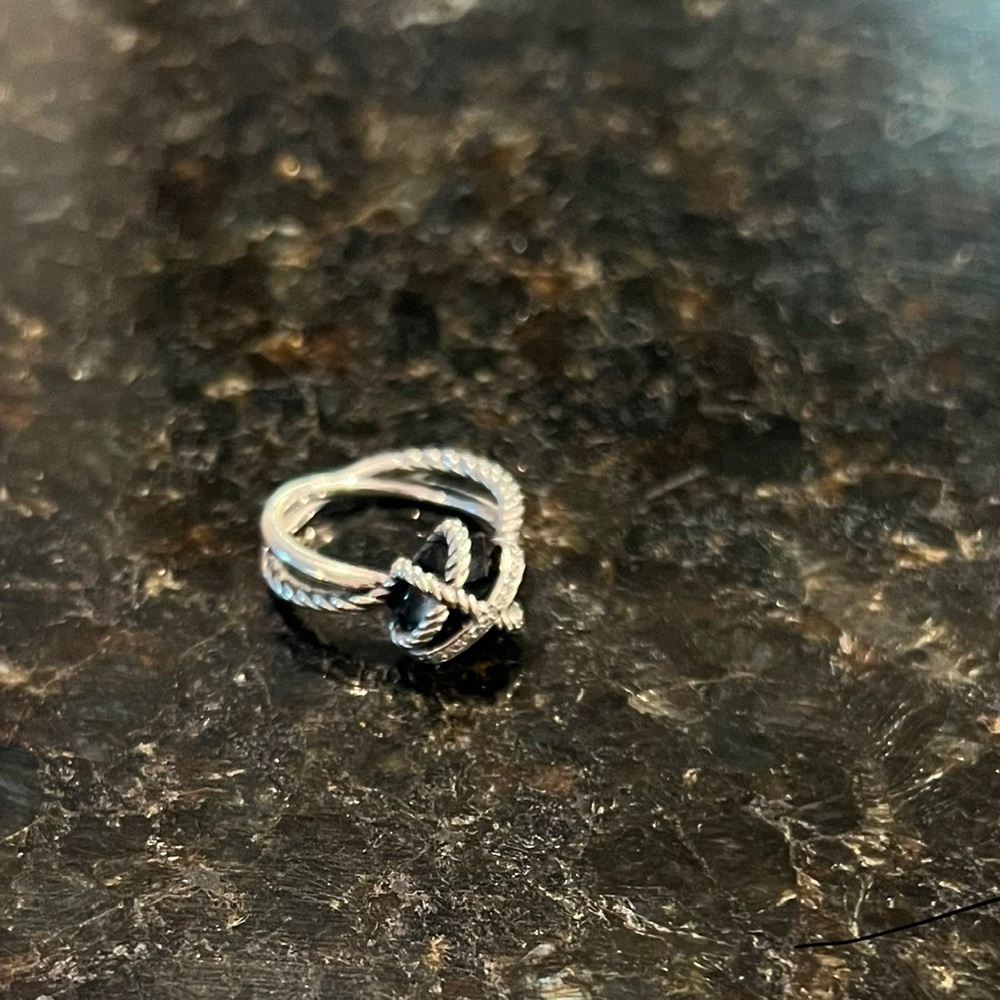David Yurman Silver Black Stone Knot Ring - size 6